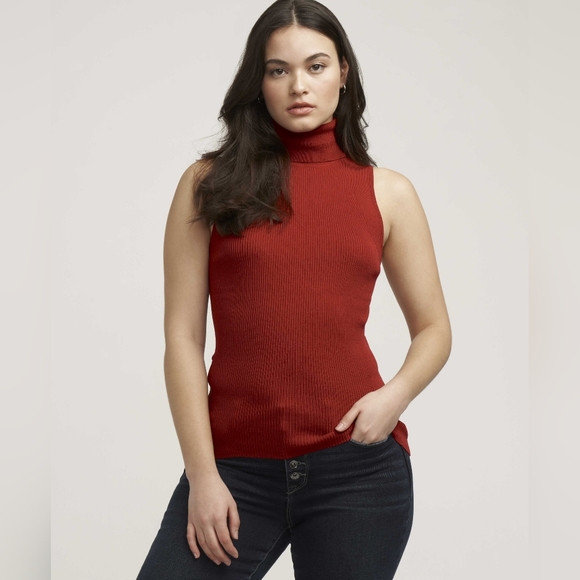 Anne Klein Sweaters - Anne Klein Shirt Women's Large Red Sleeveless Ribbed Turtleneck Sweater Top